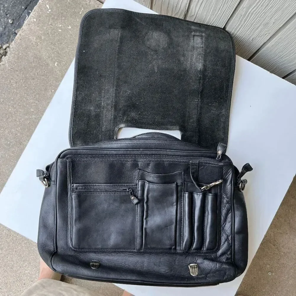 Eddie Bauer Full-Grain Leather Briefcase – Organizer Interior, Crossbody
